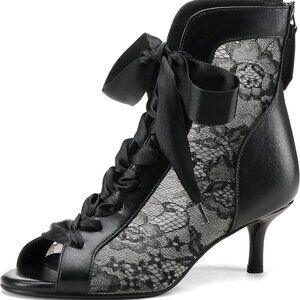 Women's Mesh Lace Open Toe Ankle Booties Kitten Heels Wedding Party Shoes